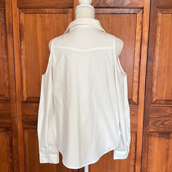 Active USA White Cotton Button Down Cold Shoulder Blouse Large NWT - Picture 4 of 8